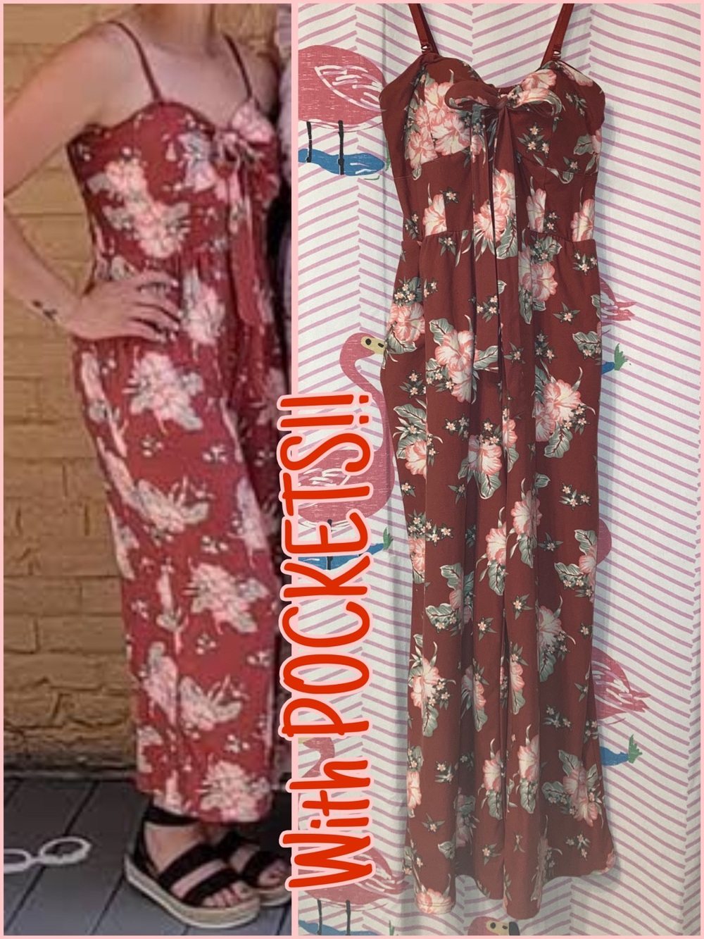 No Boundaries Floral Tie-Front Crop Leg Jumpsuit